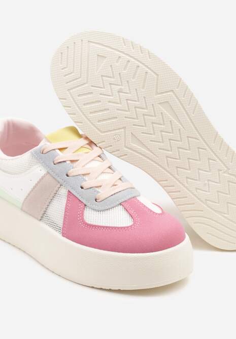 Różowo-Niebieskie Sneakersy Typu Kultowe Tenisówki na Grubej Podeszwie Nanessa
