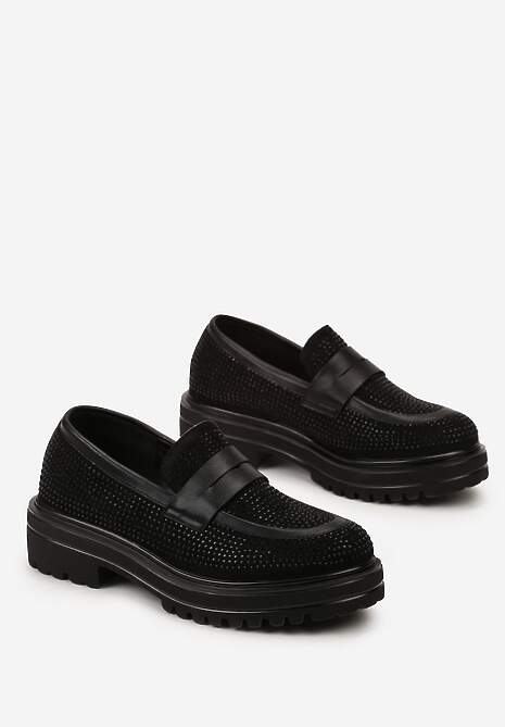 Czarne Mokasyny z Drobnymi Cyrkoniami na Cholewce Wrennitte