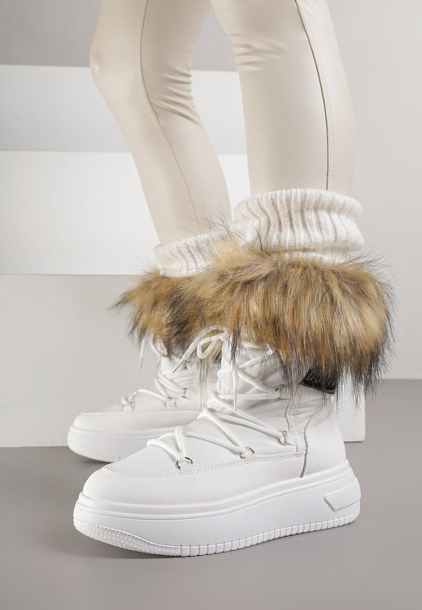 Białe Śniegowce na Grubej Podeszwie z Futerkiem Uplift