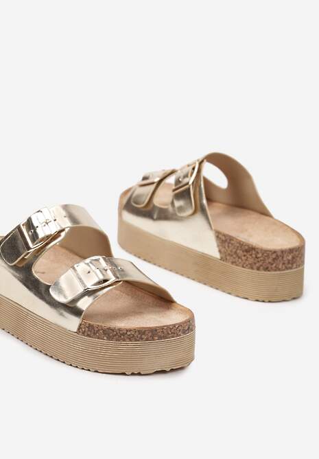 Złote Klapki z Ekozamszu na Grubej Podeszwie Orialia