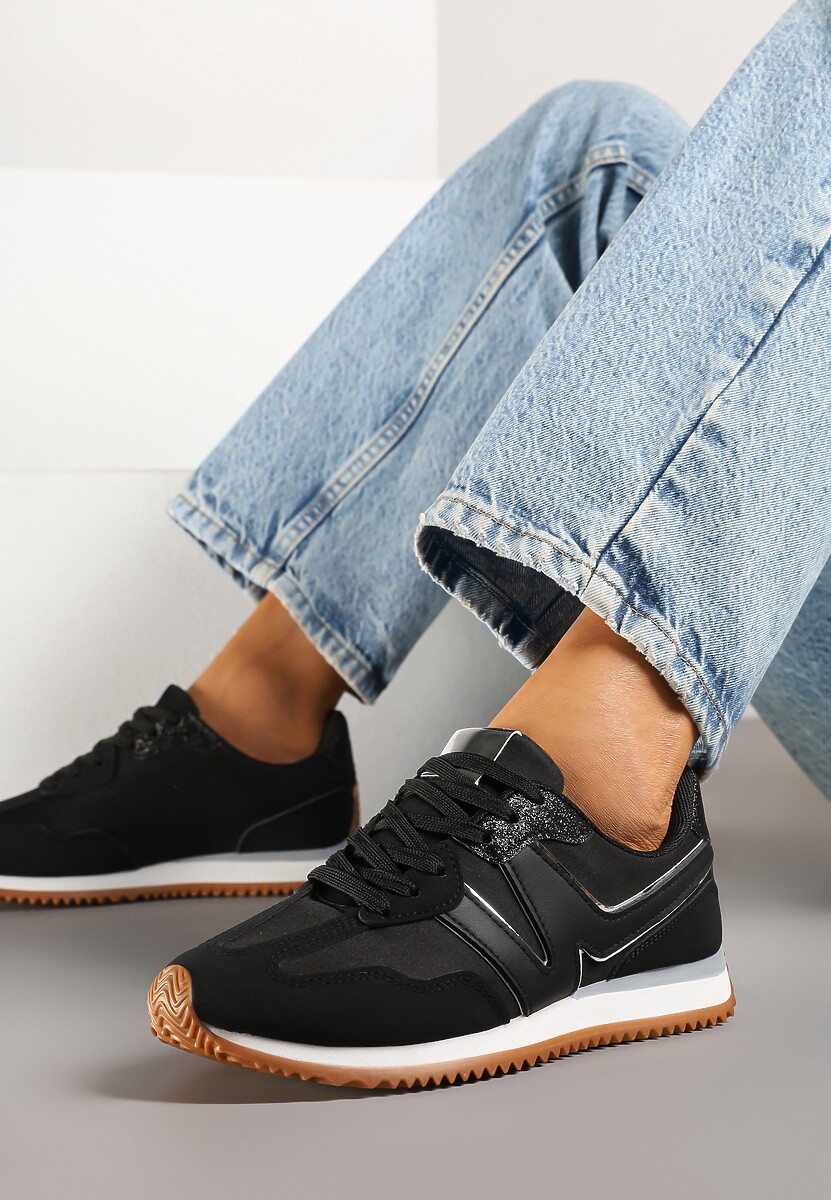 Czarne Sneakersy z Geometrycznym Wzorem i Metaliczną Wstawką Zolio