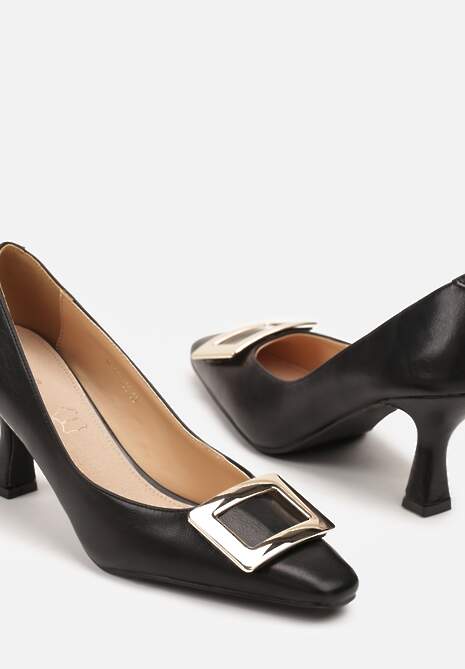 Czarne Czółenka Vices ze Skórzaną Wkładką i Metaliczną Klamerką Berrine