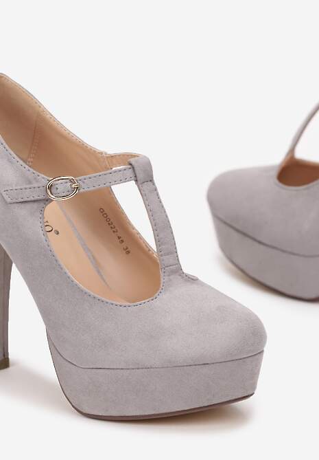 Szare Czółenka z Paskiem na Platformie Leyli