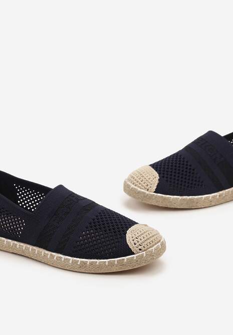 Granatowe Espadryle z Plecioną Cholewką przed Kostkę Mokosa
