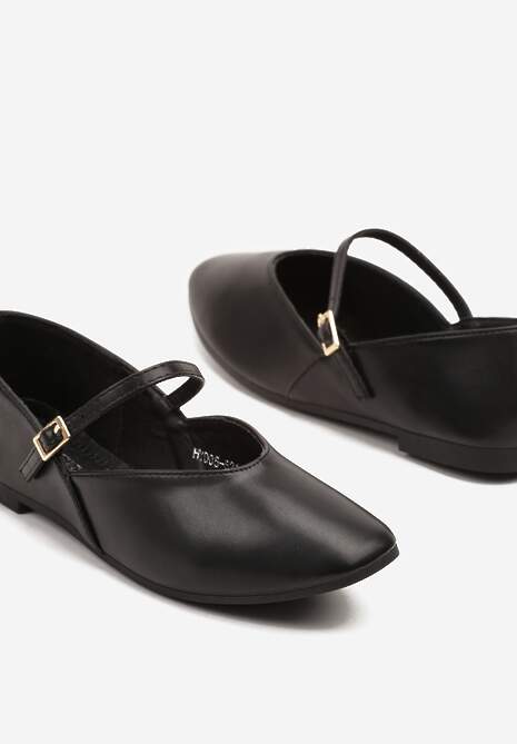Czarne Balerinki Vices z Paseczkiem ze Sprzączką i Ozdobnym Przeszyciem Desorila