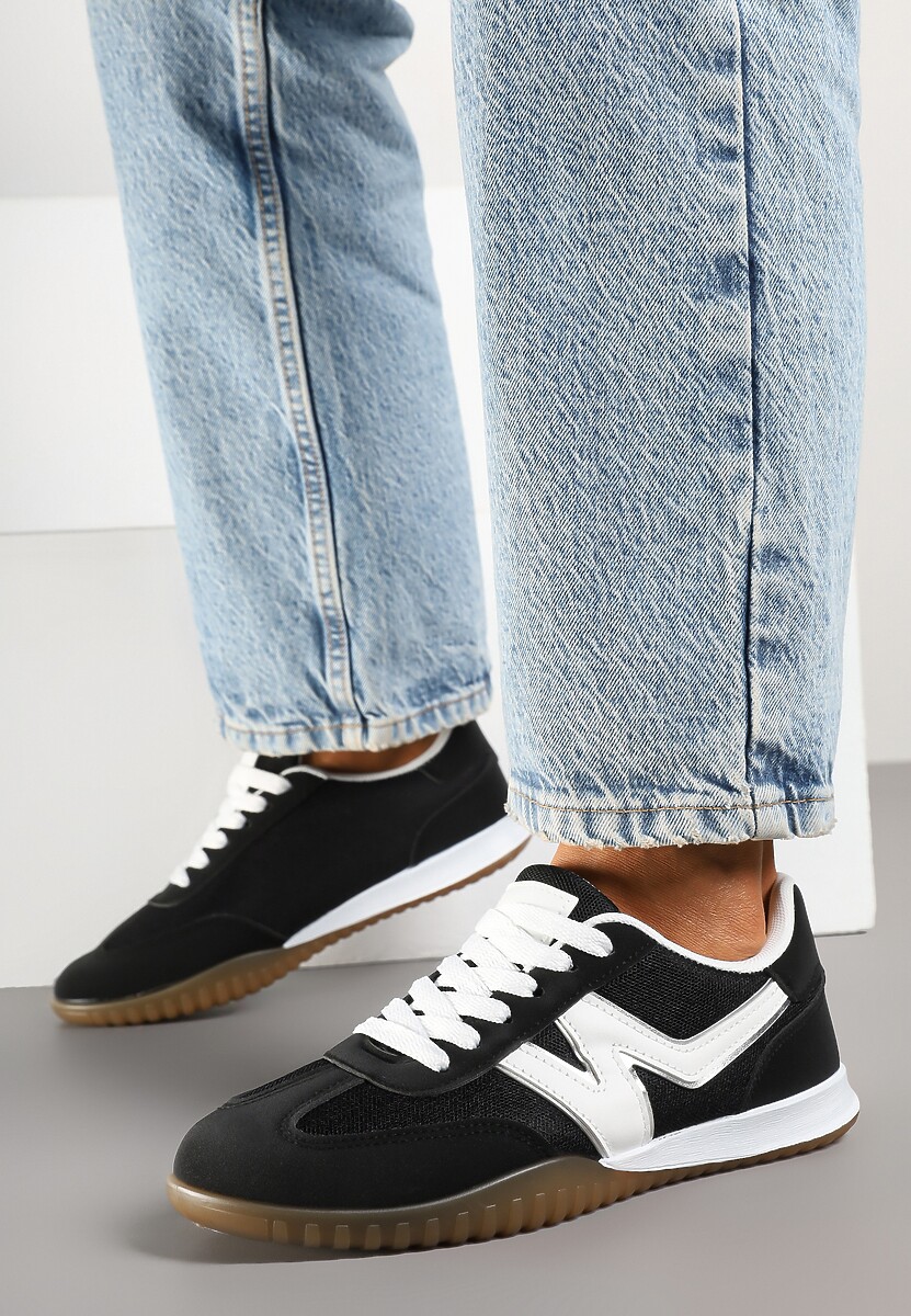 Czarne Sneakersy Typu Klasyczne Tenisówki Zdobione Przeszyciami Elanioria