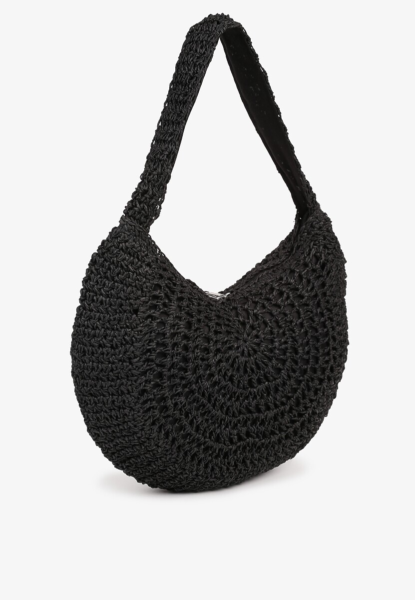 Czarna Pleciona Torebka na Ramię o Półokrągłym Kształcie Genvia