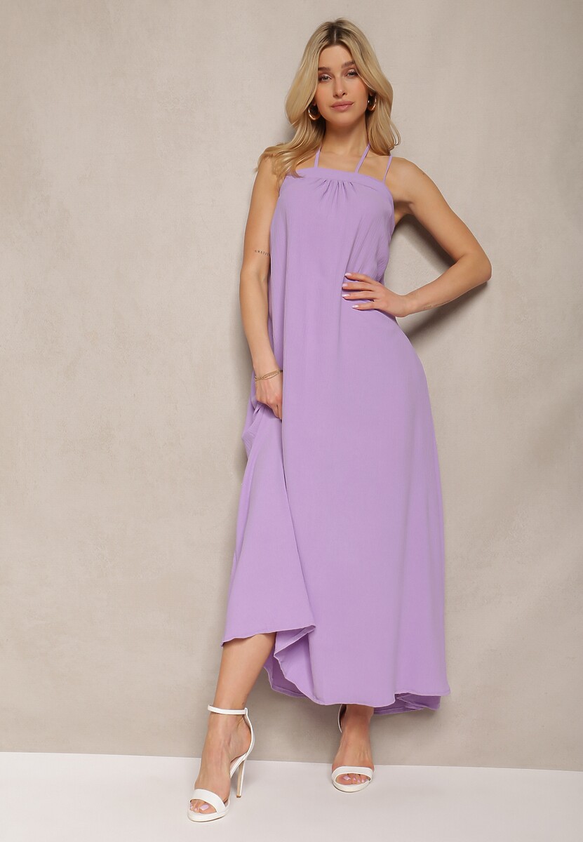 Biała Sukienka z Regulowanymi Ramiączkami i Wiązaniem przy Szyi Qloenma