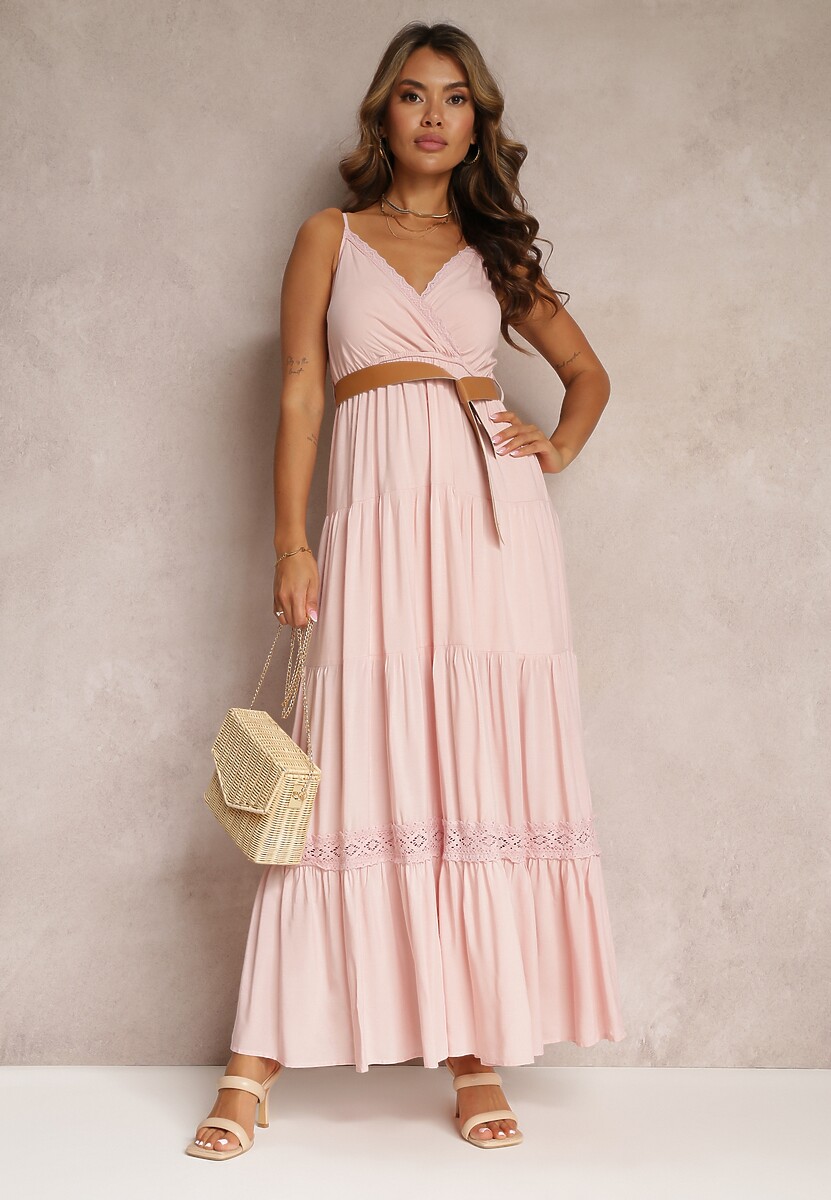 Różowa Sukienka z Paskiem Asoonice