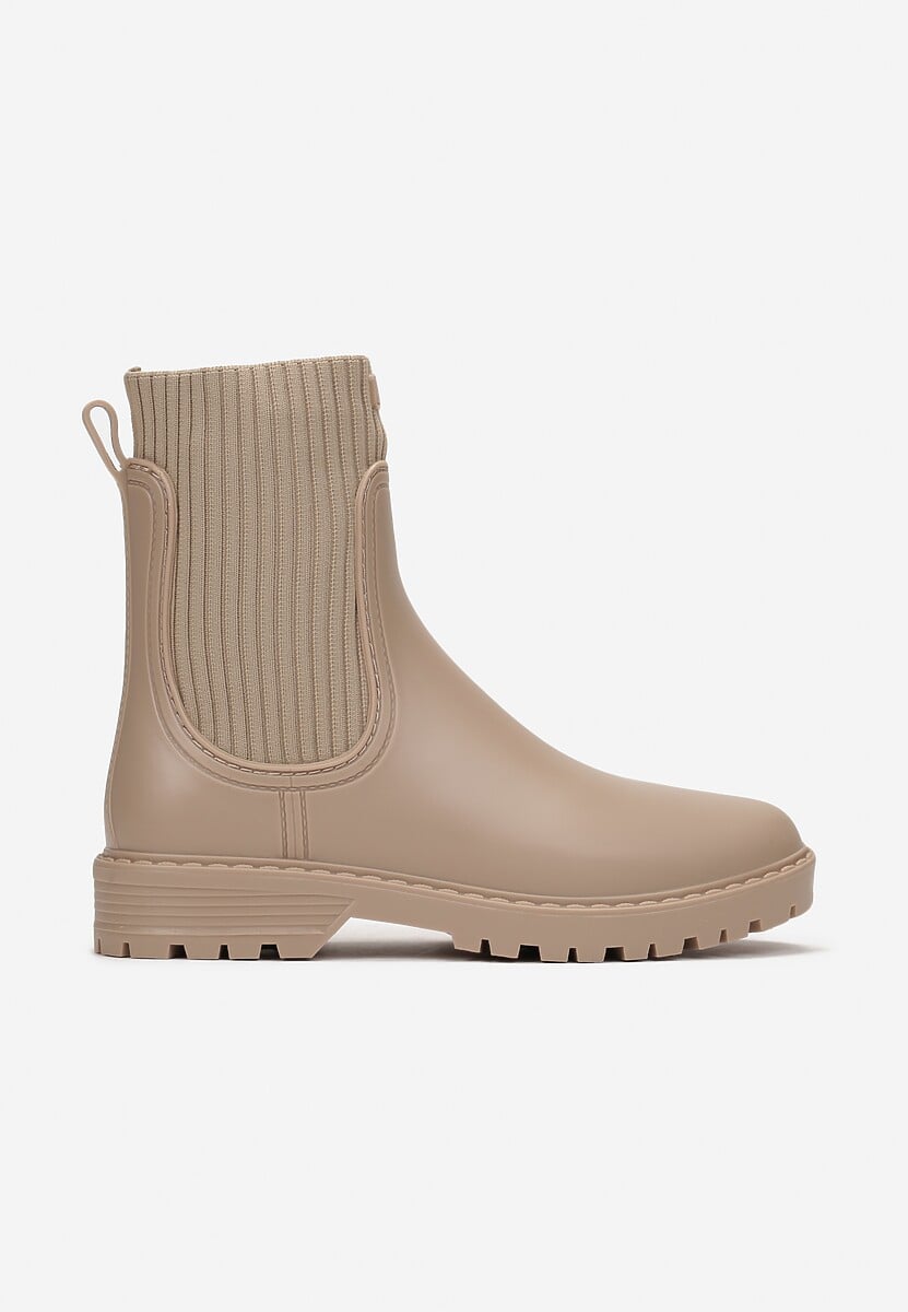 Beżowe Kalosze za Kostkę z Elastyczną Cholewką Vinel