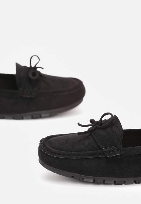 Czarne Płaskie Mokasyny z Imitacji Zamszu z Kokardką Vlinve