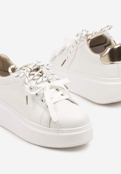 Biało-Złote Sneakersy z Podwójnym Sznurowaniem Zdivoria