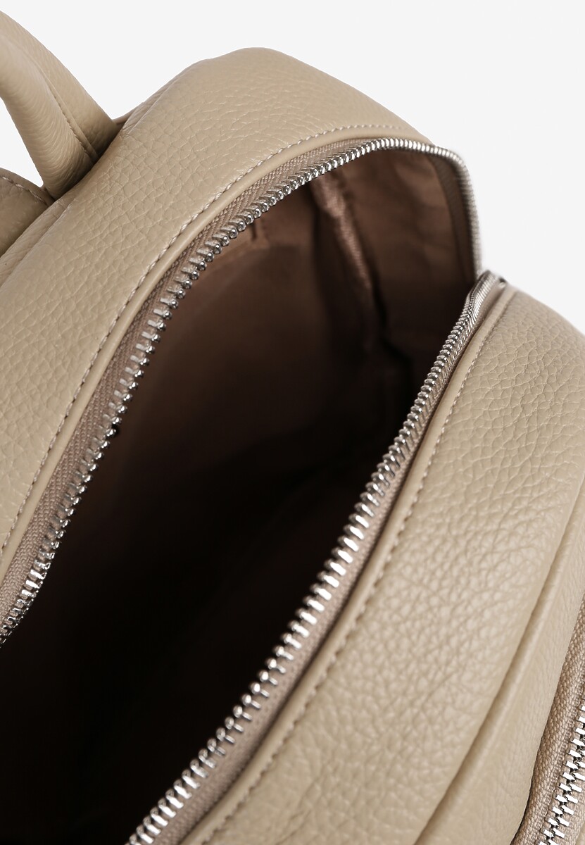 Beżowy Mały Plecak Zdobiony Suwakiem Nilzeri