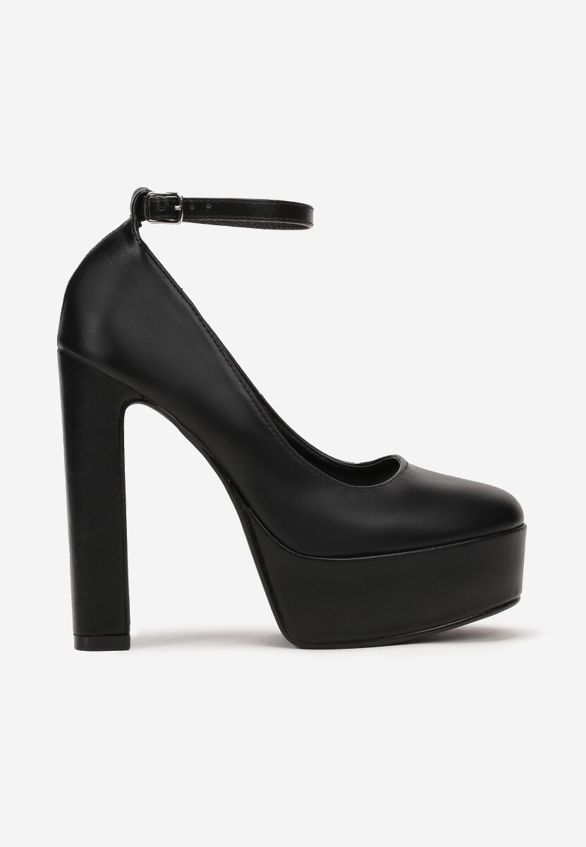 Czarne Czółenka na Platformie i Słupku z Paskiem Delesa