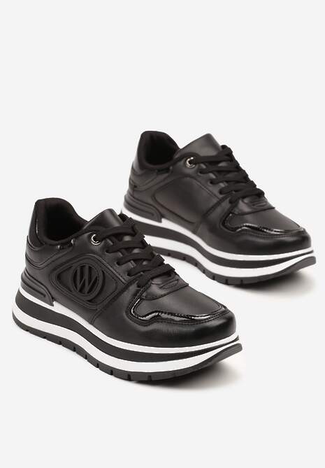 Czarne Sneakersy na Platformie ze Sznurowaniem i Ozdobą Arivania