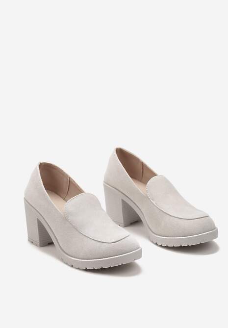 Jasnoszare Półbuty Mokasyny z Imitacji Zamszu na Słupku z Niską Platformą Lndine