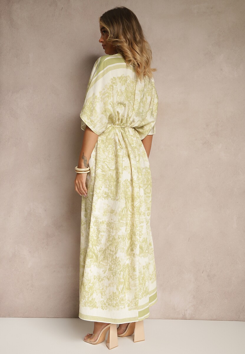 Zielona Sukienka Oversize z Wiskozą i Abstrakcyjnym Motywem Lunisana