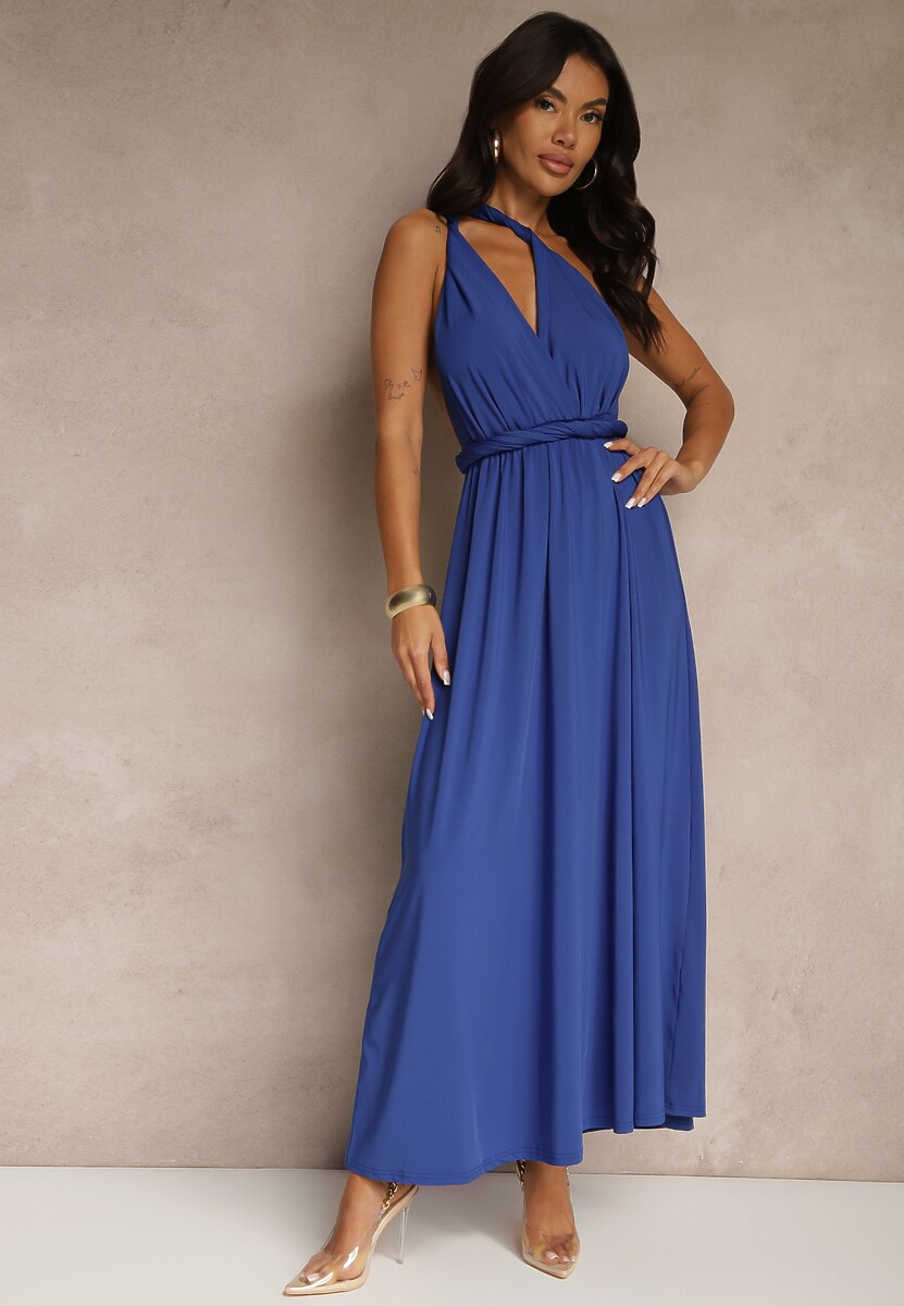 Bordowa Sukienka Koktajlowa Multiway z Wiskozą Wiązana na Szyi Lilovea