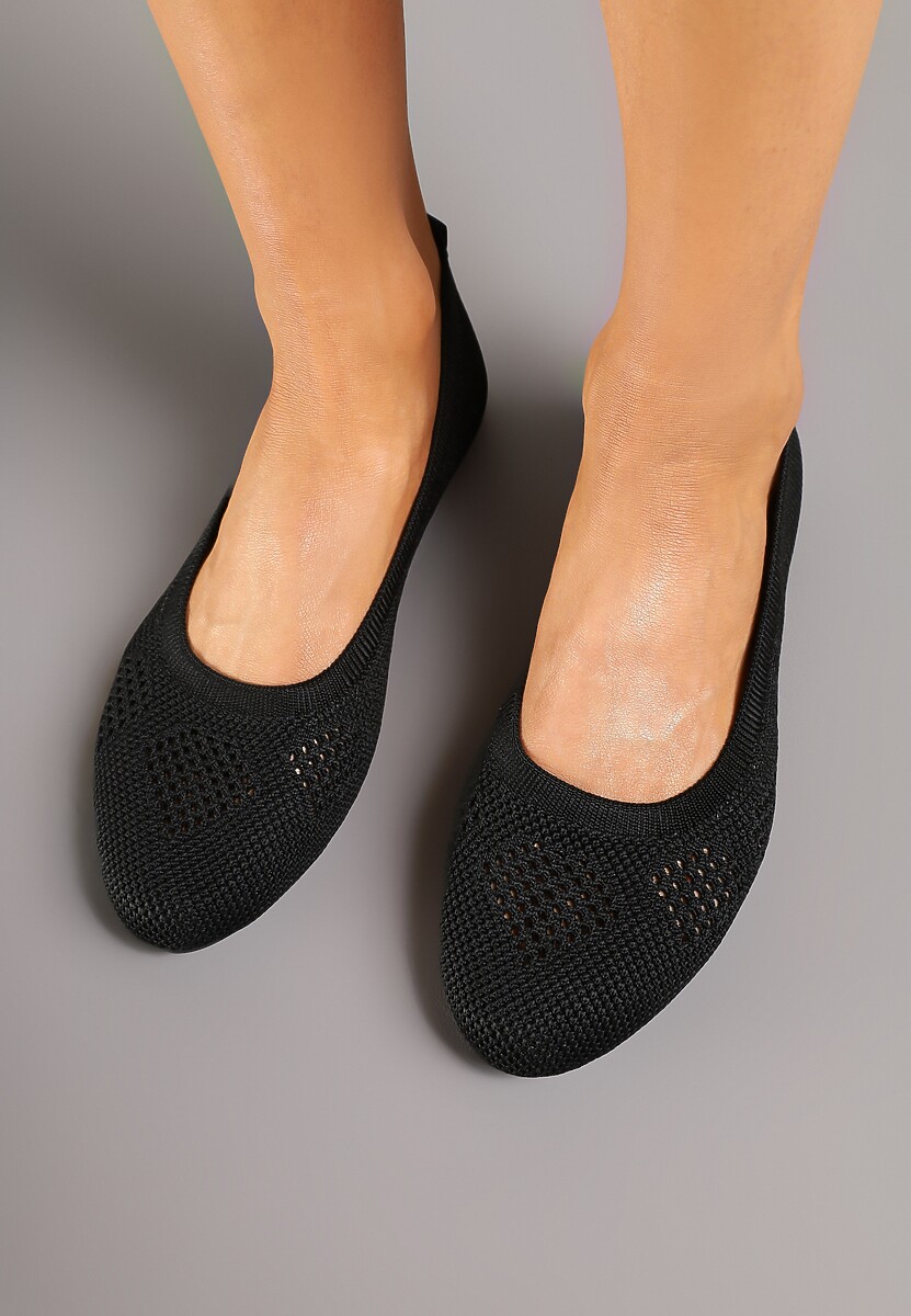 Czarne Ażurowe Balerinki z Okrągłym Noskiem Siotte