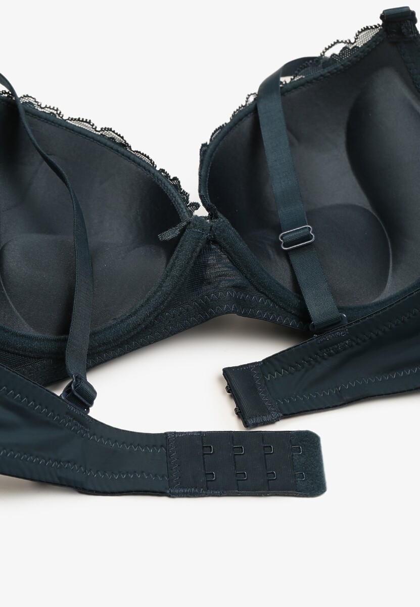 Ciemnozielony Biustonosz z Regulowanymi Ramiączkami Zapinany na Haftki Ozdobiony Koronką Zloella