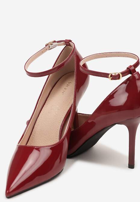 Bordowe Szpilki Vices Lakierowane z Paskiem z Klamerką i Skórzaną Wkładką Oville