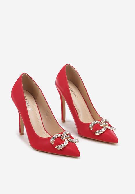 Czerwone Szpilki Ozdobione Klamrą z Cyrkoniami Ettalina