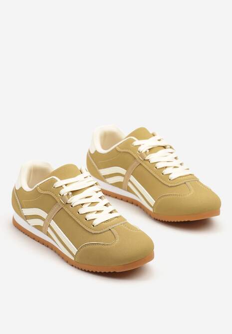 Żółte Sneakersy przed Kostkę z Paskami na Cholewce Deniffia