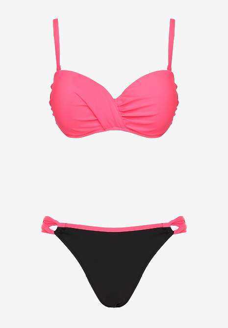 Ciemnoróżowe Bikini Majtki Figi i Biustonosz z Marszczeniem Sepiana