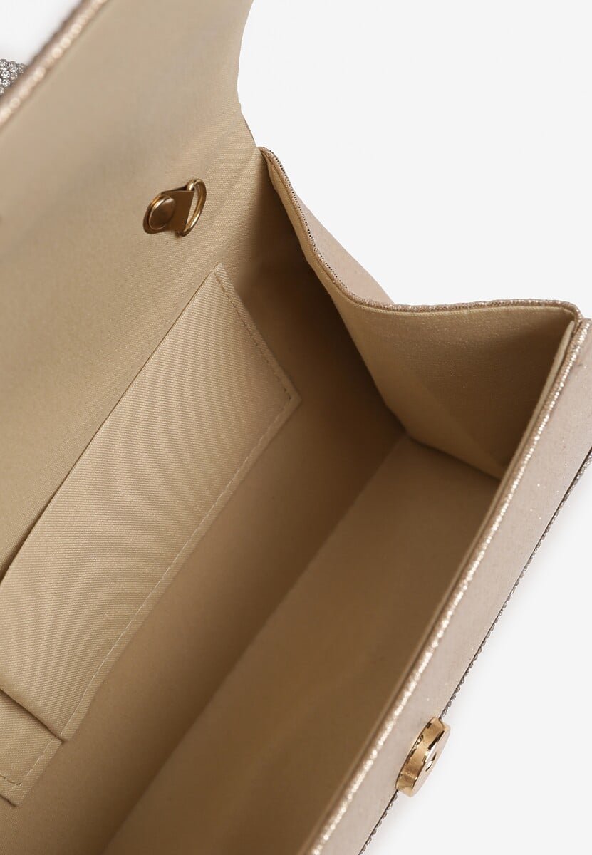 Srebrno-Złota Torebka Koktajlowa z Rączką Wysadzana Cyrkoniami z Łańcuszkiem Halorea