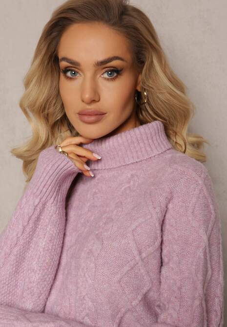 Fioletowy Oversizowy Golf w Ozdobny Splot Jupiterra