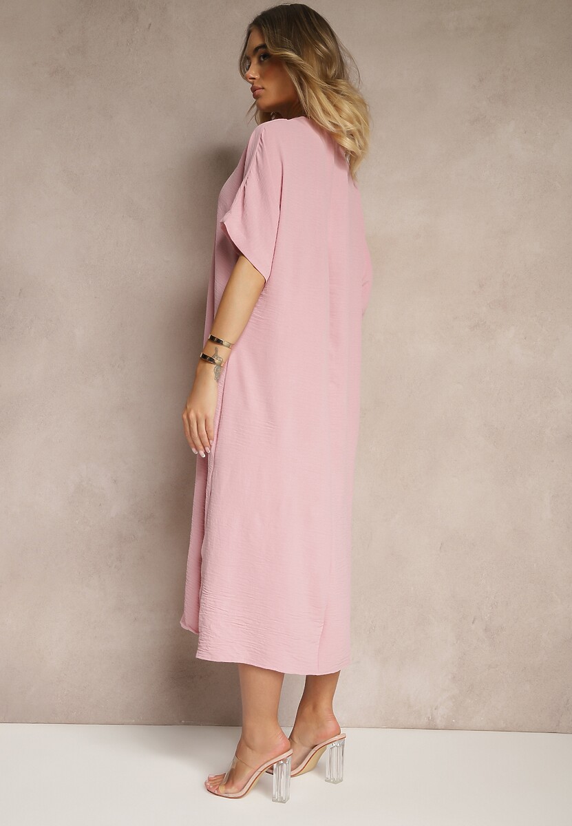 Różowa Pudełkowa Sukienka z Bawełną i Marszczeniem Teleriela