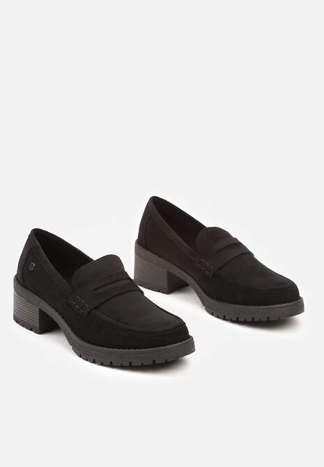 Czarne Półbuty Mokasyny na Słupku Ozdobione Paskiem Lorinnara