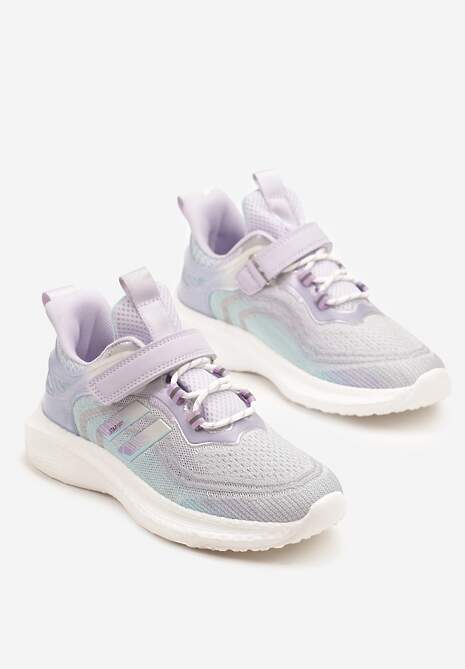 Szaro-Fioletowe Buty Sportowe Sneakersy z Ozdobnymi Paskami Neolina
