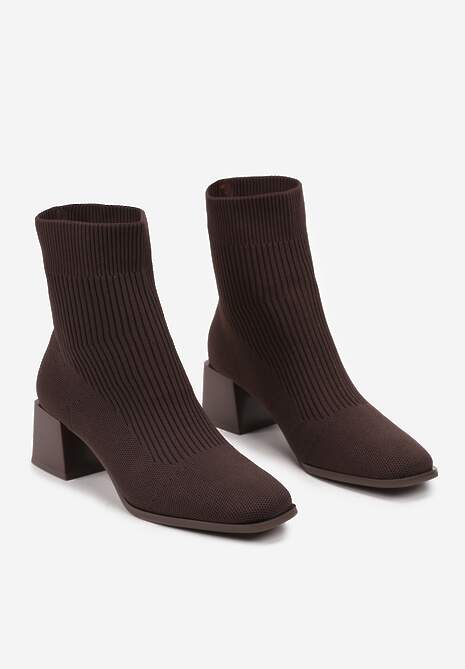 Brązowe Botki na Stożku z Elastyczną Cholewką Lerinana
