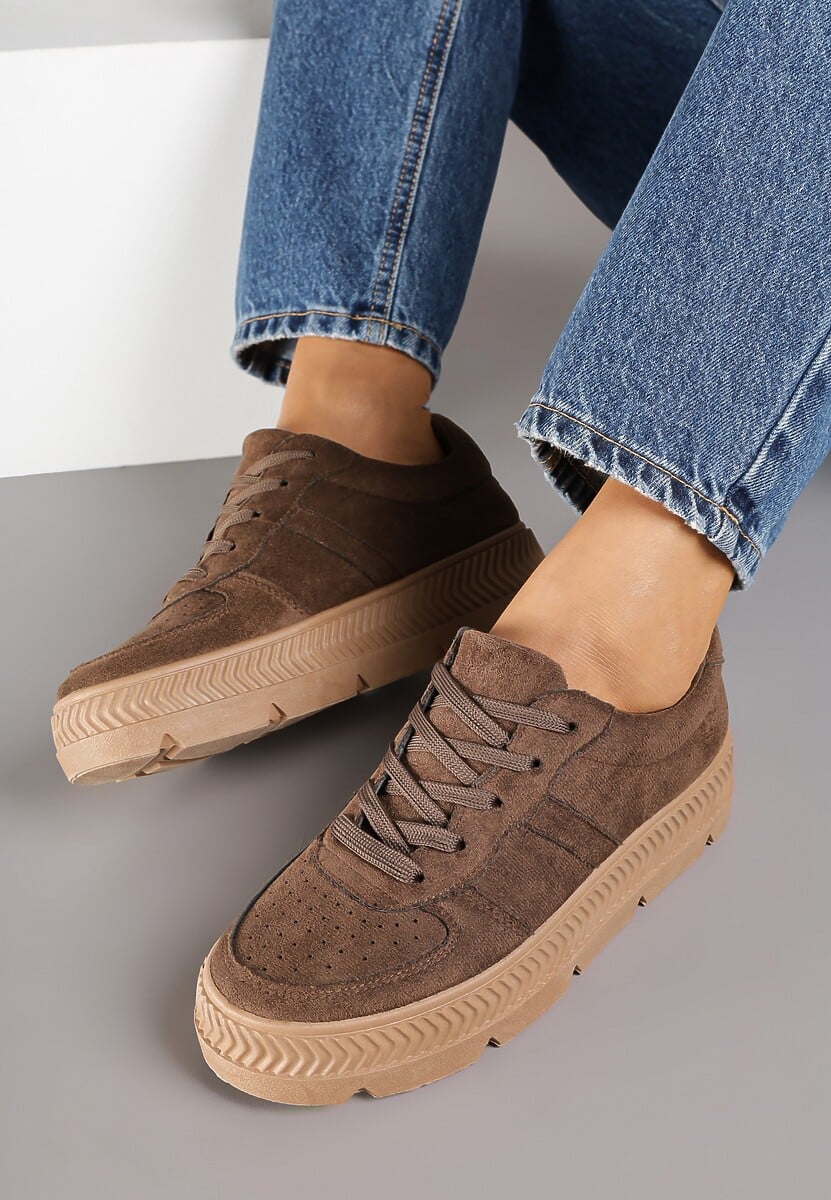 Brązowe Sneakersy Vices na Platformie z Tłoczeniem Alarrive