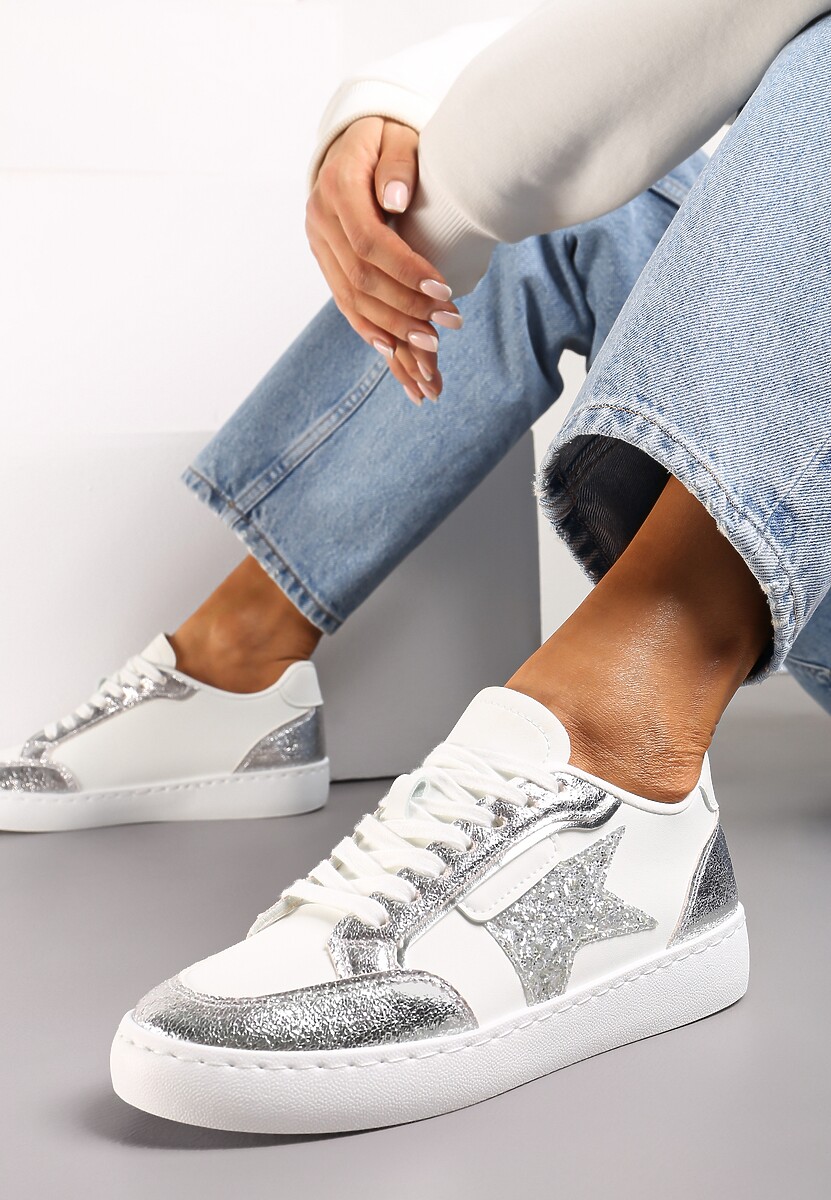 Srebrne Sneakersy z Brokatowymi Wstawkami i Gwiazdką Reniva