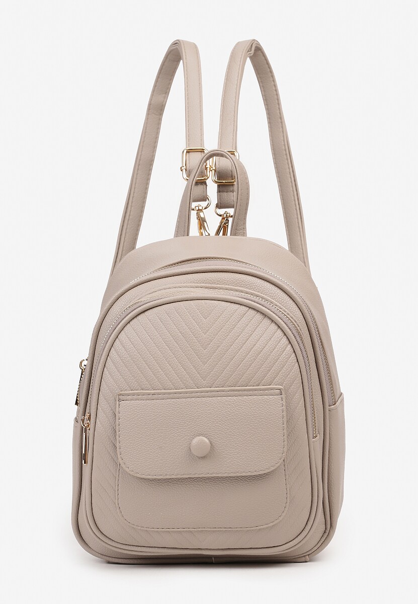 Ciemnobeżowy Plecak z Regulowanymi Odpinanymi Paskami Ozdobiony Kieszonką z Klapą Nelope