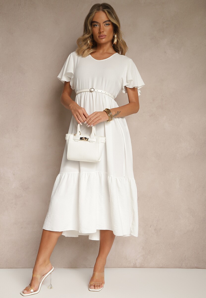 Biała Rozkloszowana Sukienka z Wiskozą w Casualowym Stylu Filarenna