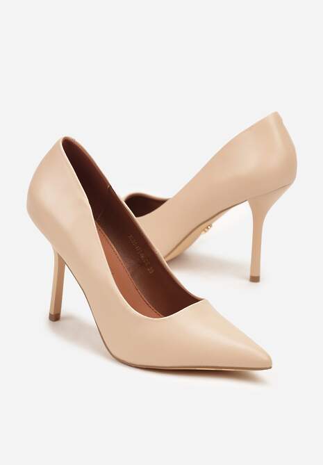 Beżowe Szpilki Vices z Wkładką ze Skóry Naturalnej Mivika