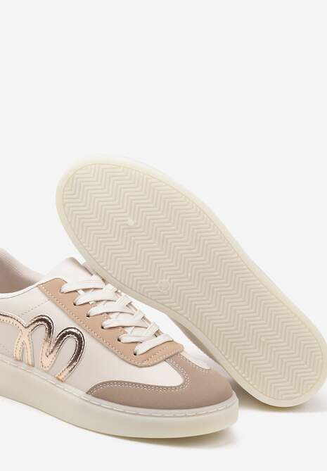 Ciemnobeżowe Sneakersy Klasyczne Tenisówki z Abstrakcyjną Aplikacją Ailinne