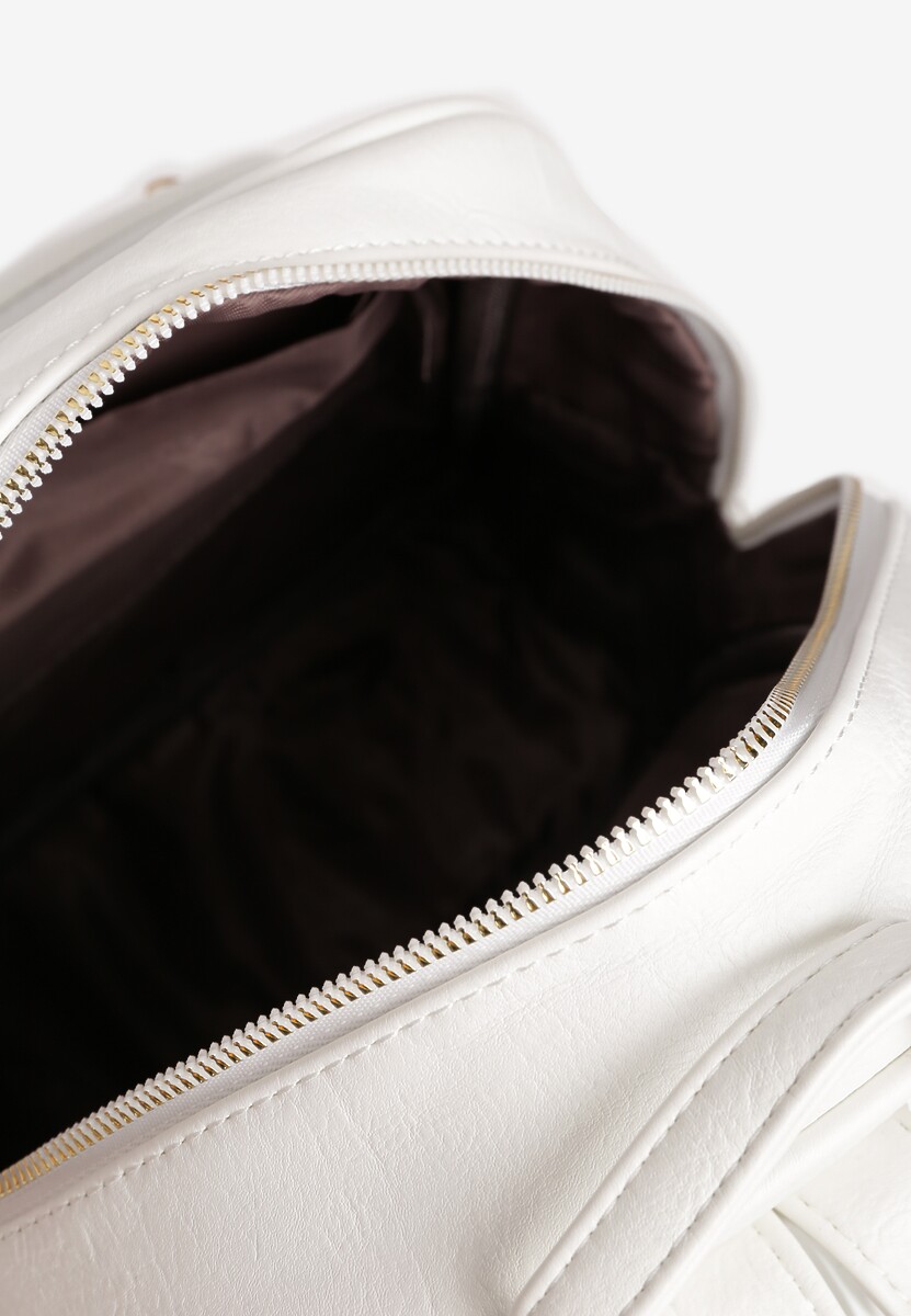 Biały Plecak na Regulowanych Szelkach z Ekoskóry ze Złotymi Detalami Sanu