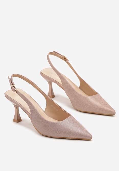 Szampańskie Sandały Slingback na Klepsydrze Zdobione Brokatem Reolina