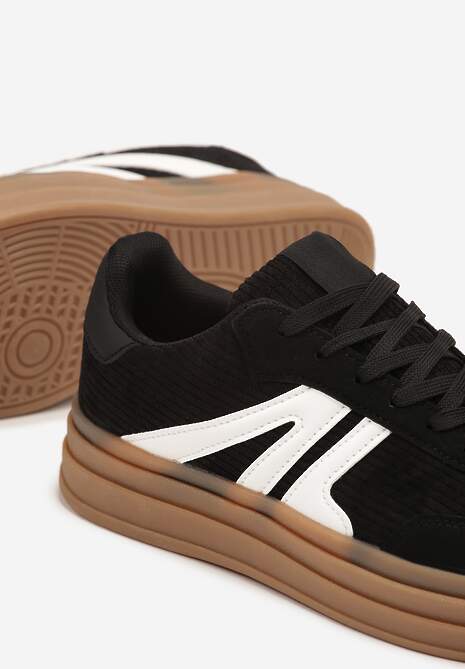 Czarne Sneakersy Tenisówki na Platformie z Tłoczeniem i Geometrycznym  Motywem Kialie