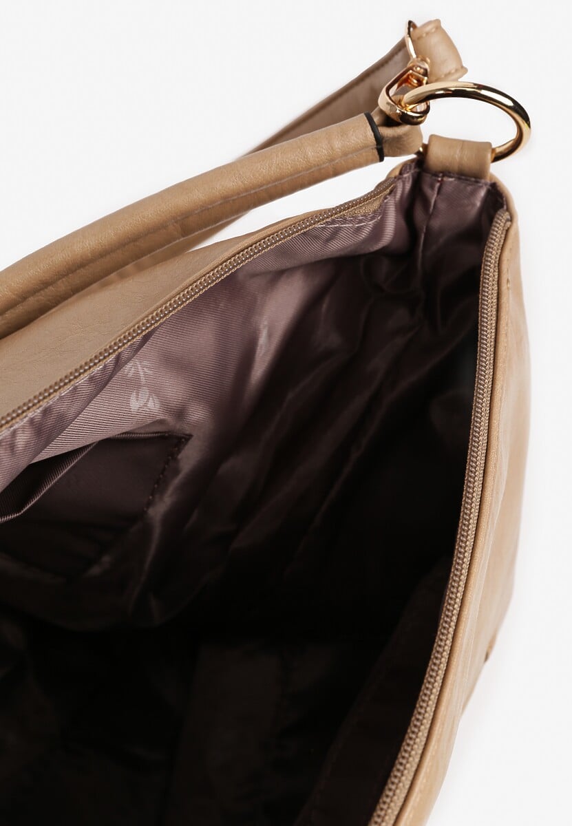 Beżowa Torebka Klasyczna Torebka z Ozdobnym Suwakiem i Paskiem Nerelith