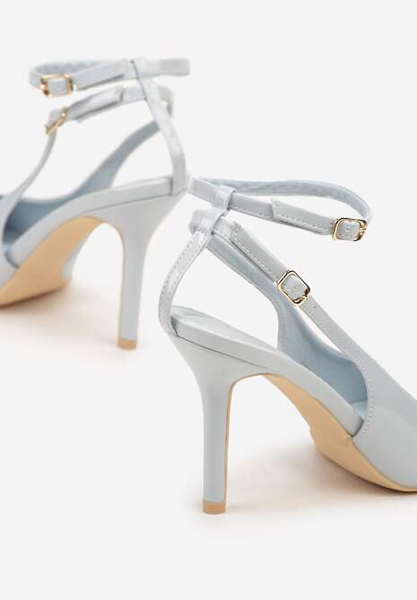 Niebieskie Sandały Lakierowane Vices na Szpilce Typu Slingback Dolenita