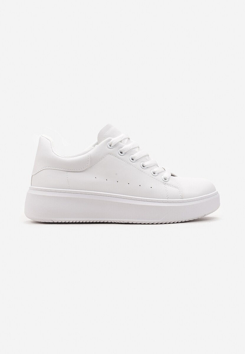 Białe Sneakersy z Ekoskóry na Grubej Podeszwie ze Sznurowaniem Serizia