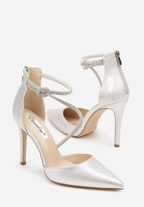 Srebrne Eleganckie Szpilki z Cyrkoniowymi Paskami Alennia