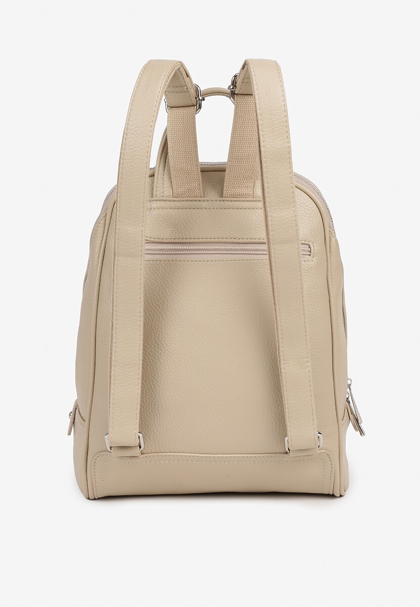 Ciemnobeżowy Plecak o Trapezowym Kształcie Zdobiony Przeszyciem Polzedi