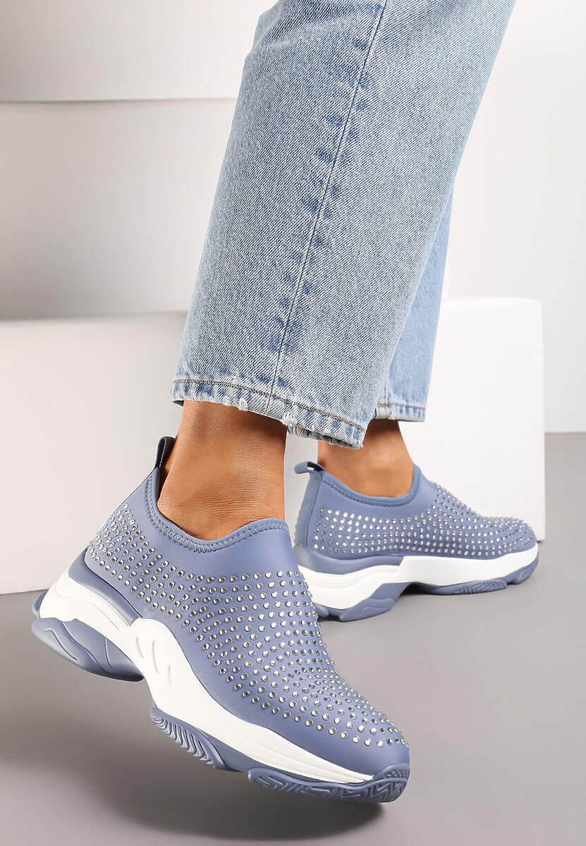 Niebieskie Buty Sportowe na Grubej Podeszwie w Cyrkonie Elerene