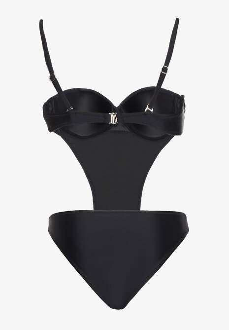 Czarny Strój Kąpielowy Jednoczęściowy z Wycięciami w Talii i na Plecach Tovantia